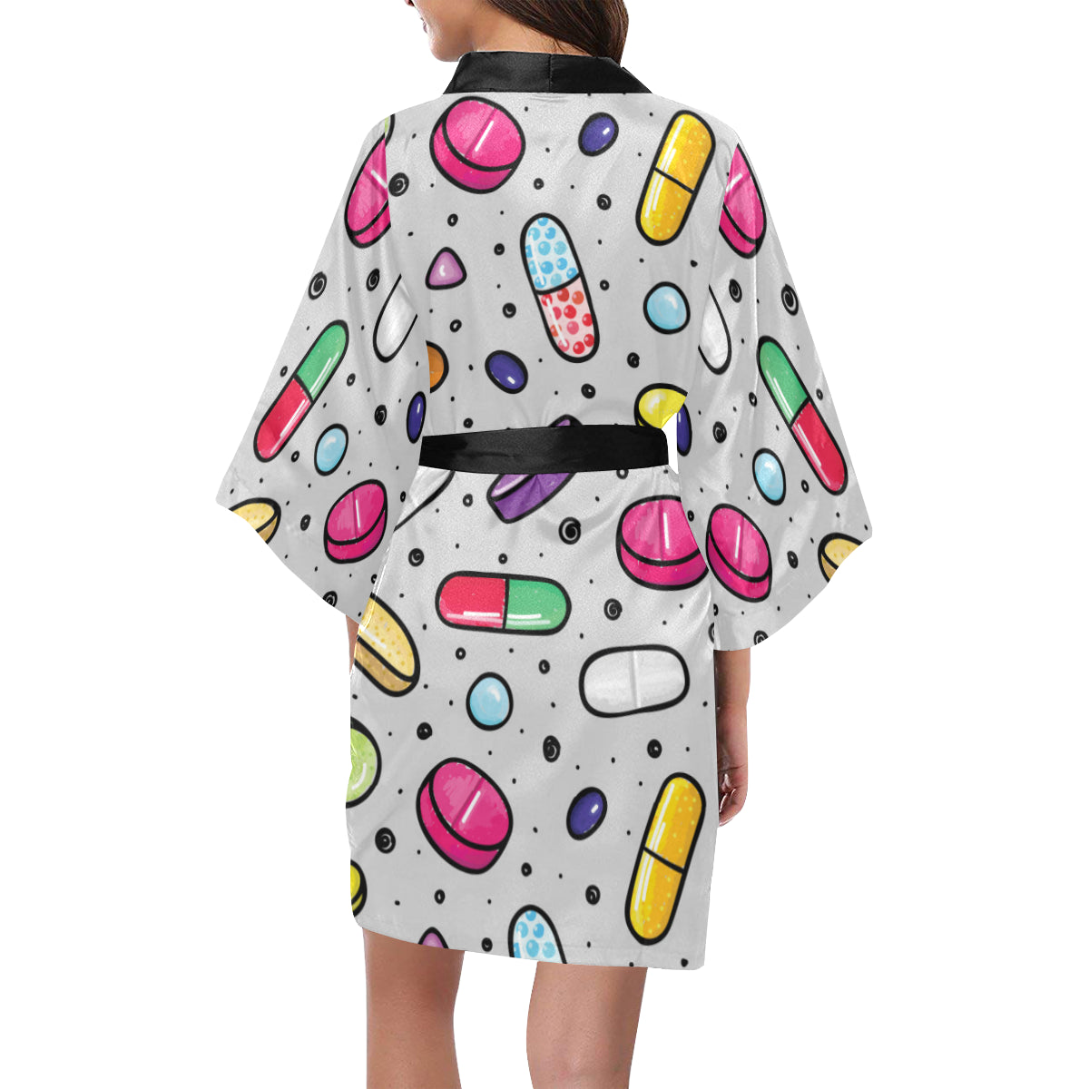 Pill Pattern Print Design A04 Women's Short Kimono