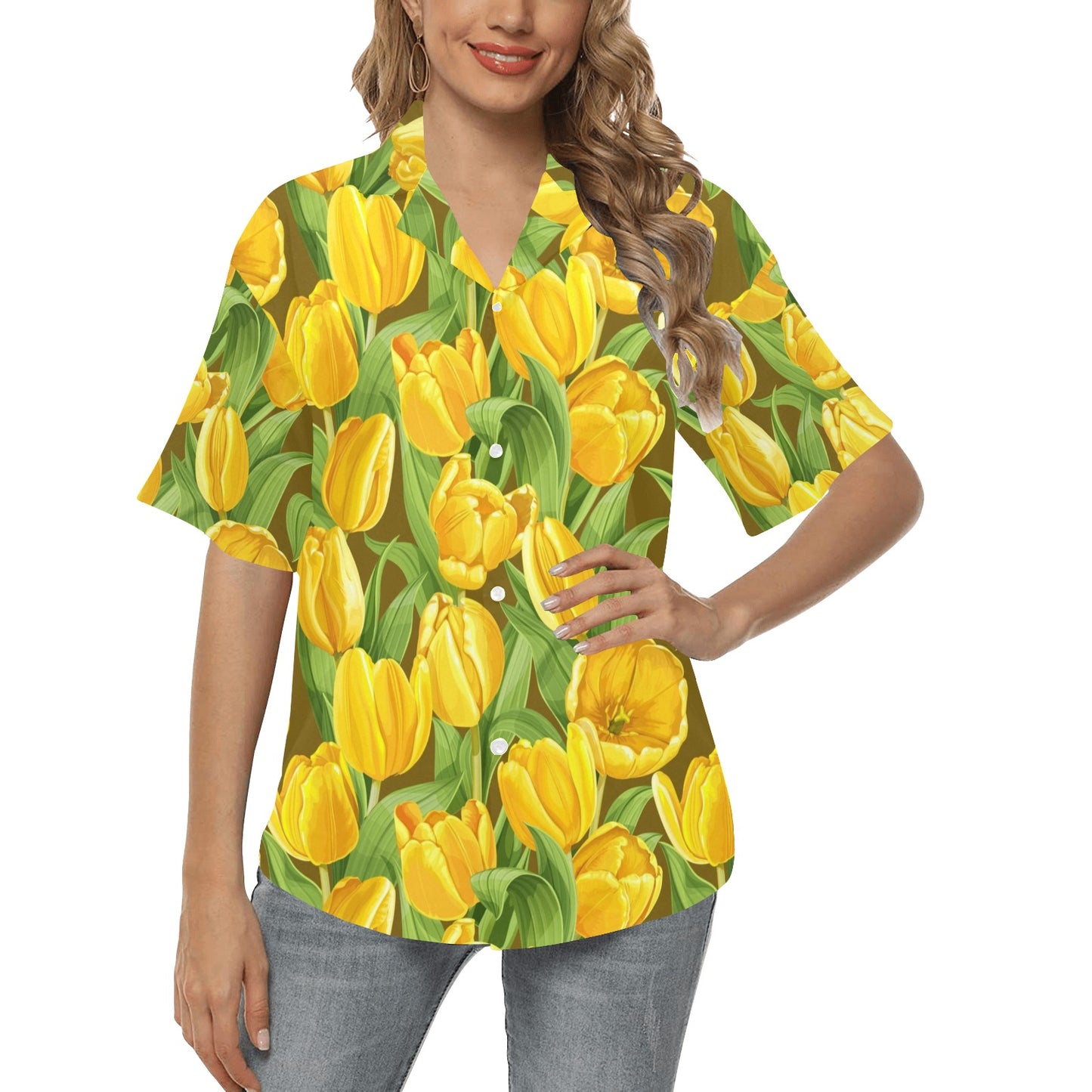 Tulip Yellow Pattern Print Design TP010 Women's Hawaiian Shirt