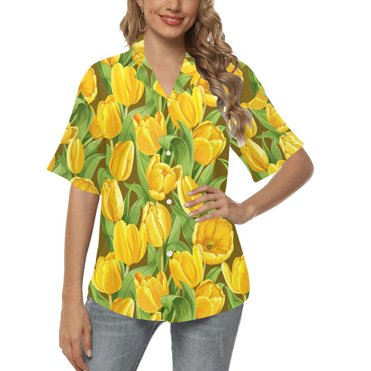 Tulip Yellow Pattern Print Design TP010 Women's Hawaiian Shirt