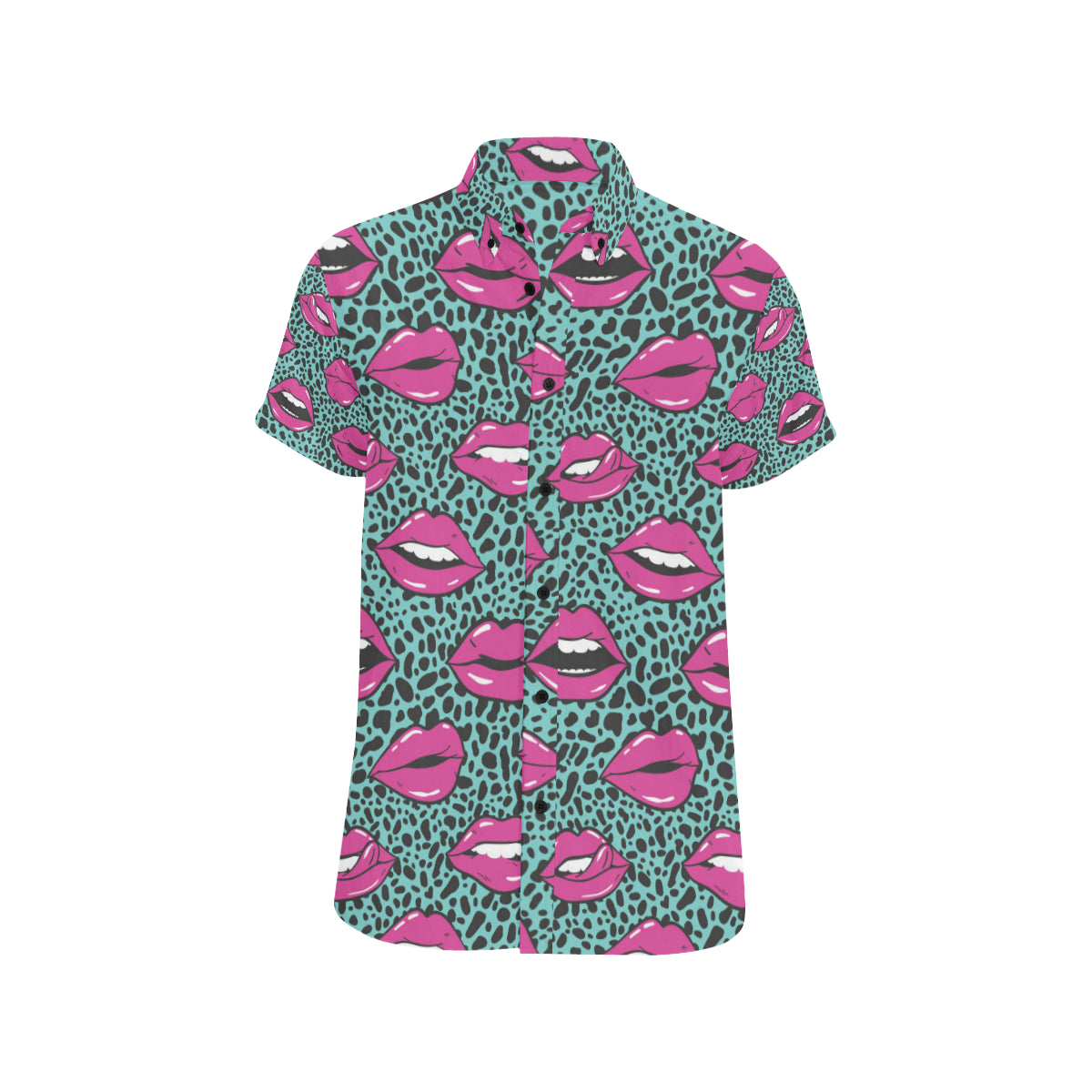 Lip Pattern Print Design 04 Men's Short Sleeve Button Up Shirt