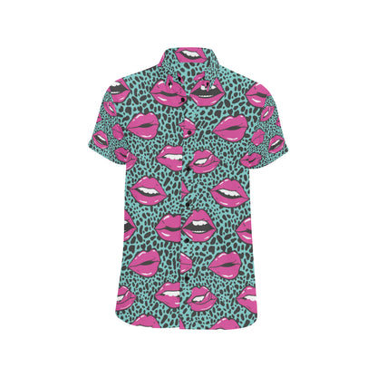 Lip Pattern Print Design 04 Men's Short Sleeve Button Up Shirt