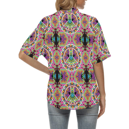 Peace Sign Pattern Print Design A03 Women's Hawaiian Shirt