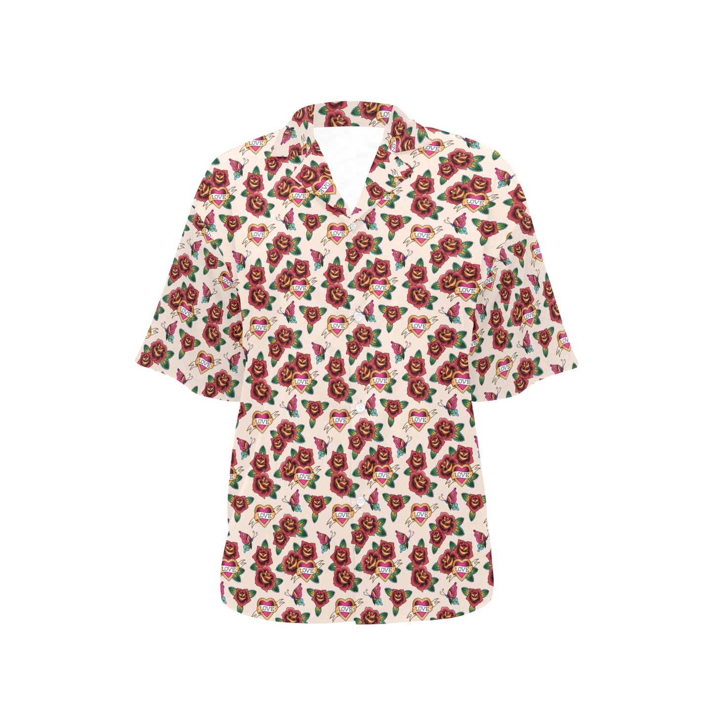 Old School Tattoo Rose Pattern Women's Hawaiian Shirt