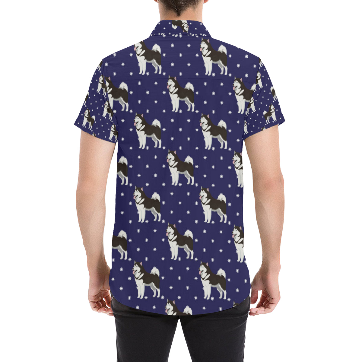 Alaskan Malamute Pattern Print Design 04 Men's Short Sleeve Button Up Shirt