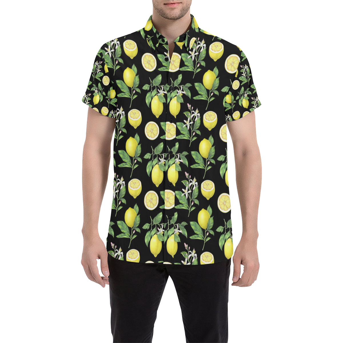 Lemon Pattern Print Design LM02 Men's Short Sleeve Button Up Shirt