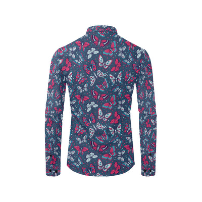 Butterfly Red Deep Blue Print Pattern Men's Long Sleeve Shirt