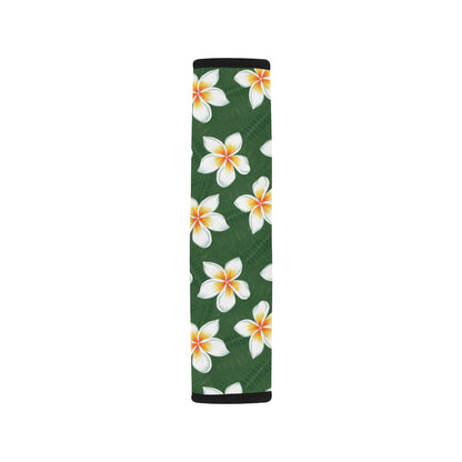 White Plumeria Pattern Print Design PM020 Car Seat Belt Cover