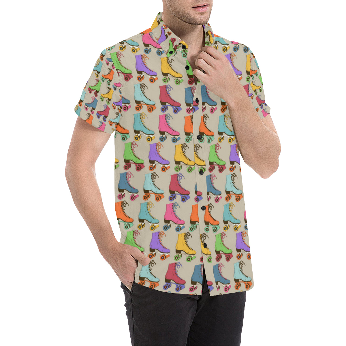 Roller skate Pattern Print Design A01 Men's Short Sleeve Button Up Shirt