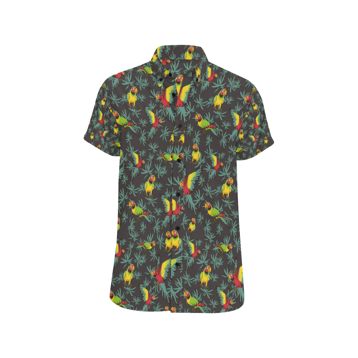 Parrot Themed Print Men's Short Sleeve Button Up Shirt