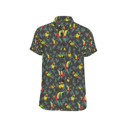Parrot Themed Print Men's Short Sleeve Button Up Shirt
