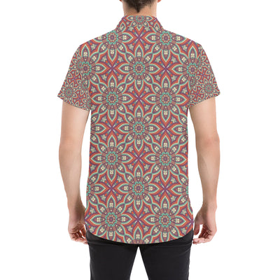 Bohemian Pattern Print Design 03 Men's Short Sleeve Button Up Shirt