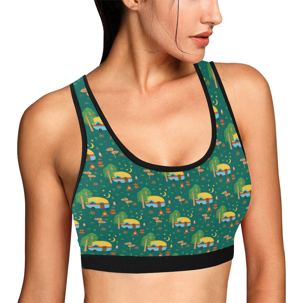 Camping Camper Pattern Print Design 06 Sports Bra