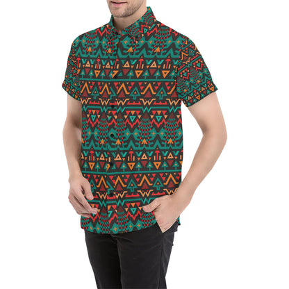 Aztec Pattern Print Design 04 Men's Short Sleeve Button Up Shirt