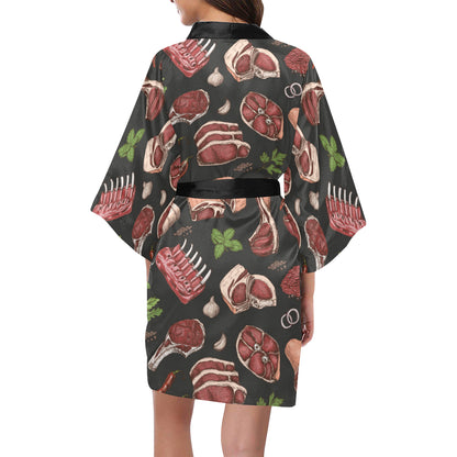Meat Pattern Print Design 02 Women's Short Kimono