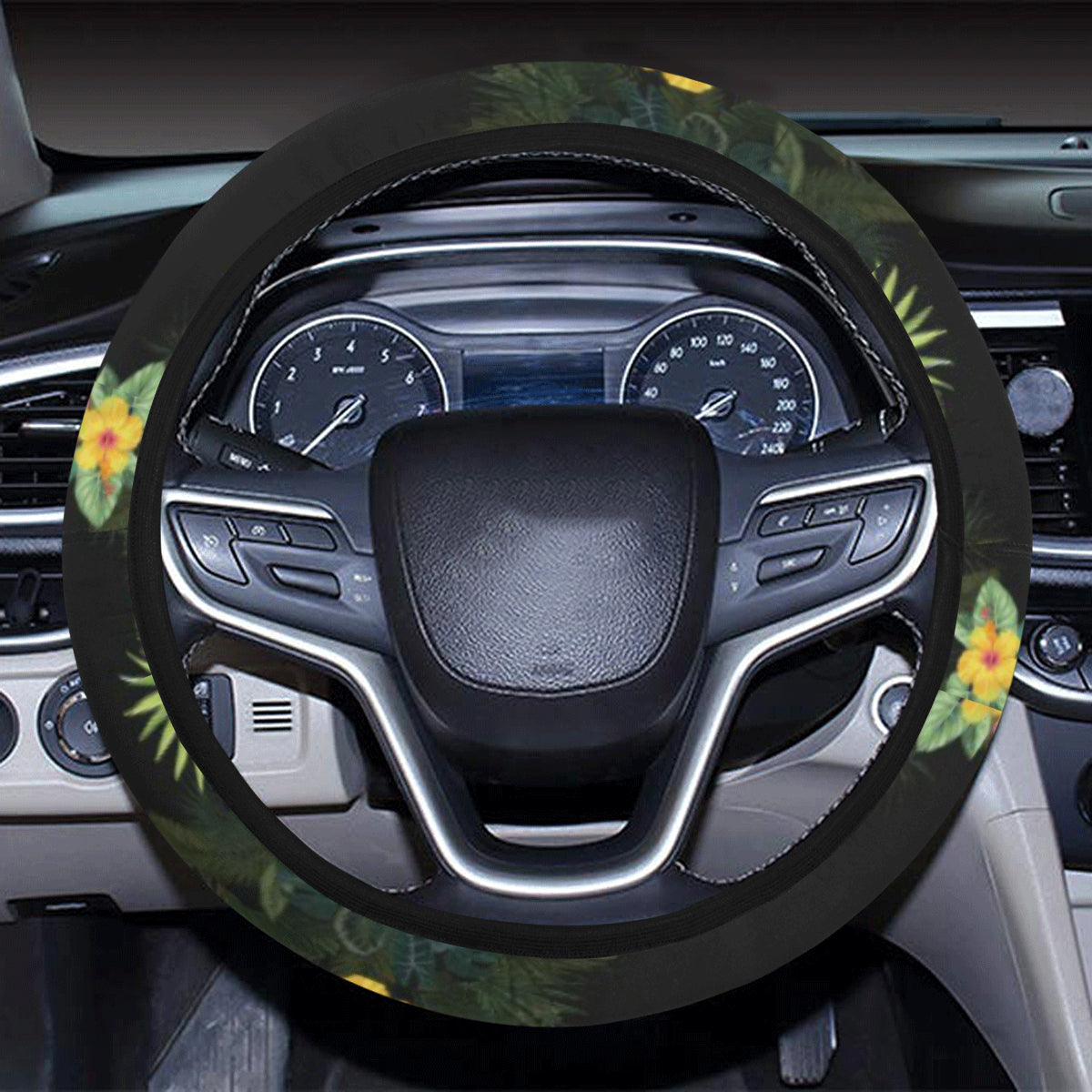 Pineapple Tropical Flower Print Pattern Steering Wheel Cover with Elastic Edge