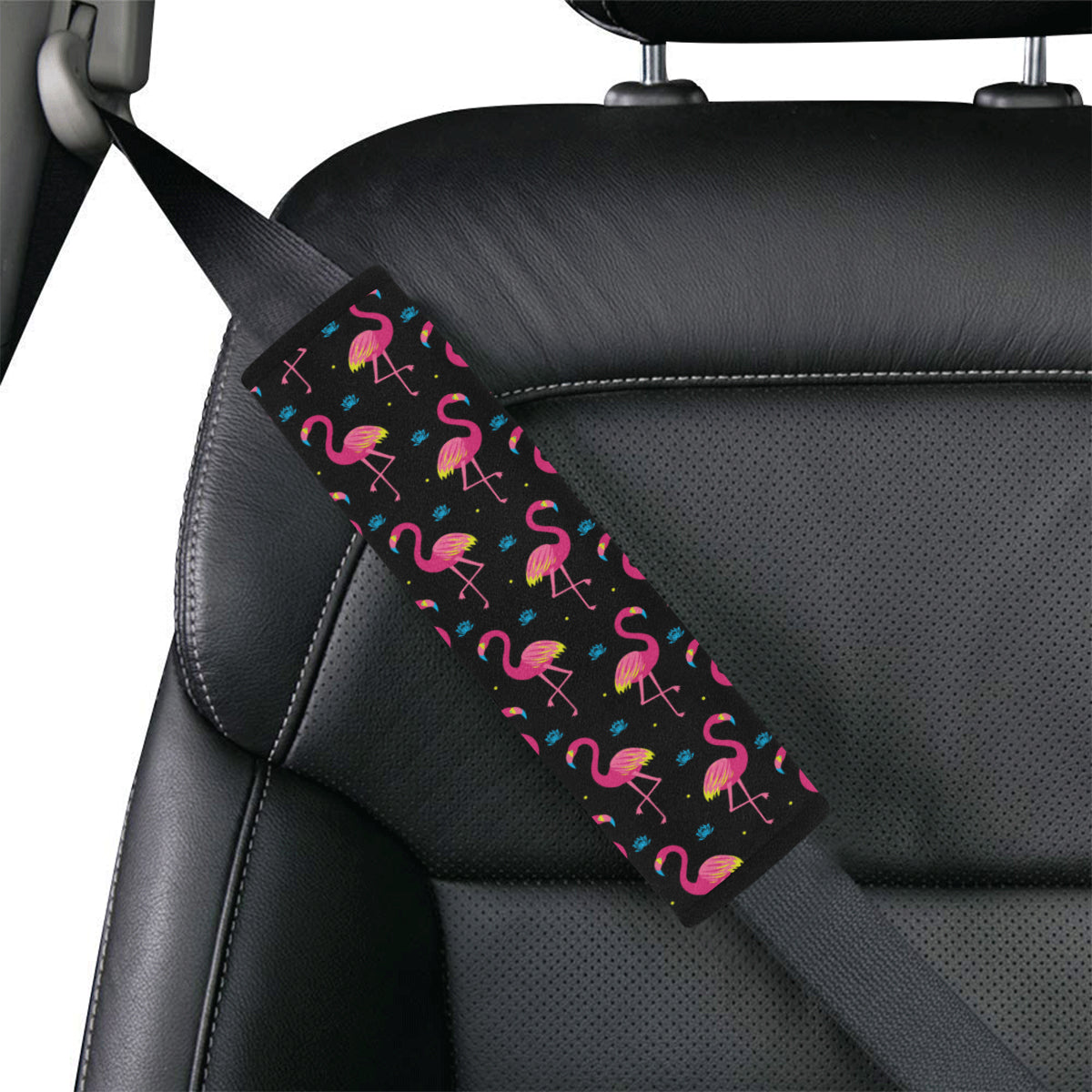 Flamingo Pink Neon Print Pattern Car Seat Belt Cover