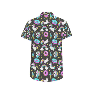 Donut Unicorn Pattern Print Design DN09 Men's Short Sleeve Button Up Shirt