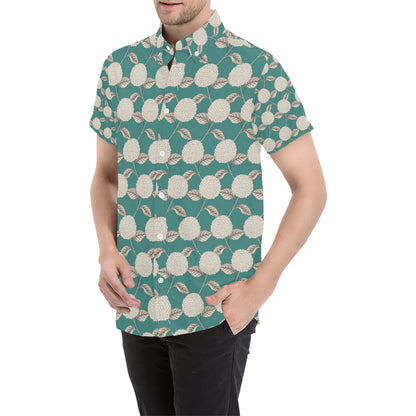 Hydrangea Pattern Print Design HD03 Men's Short Sleeve Button Up Shirt