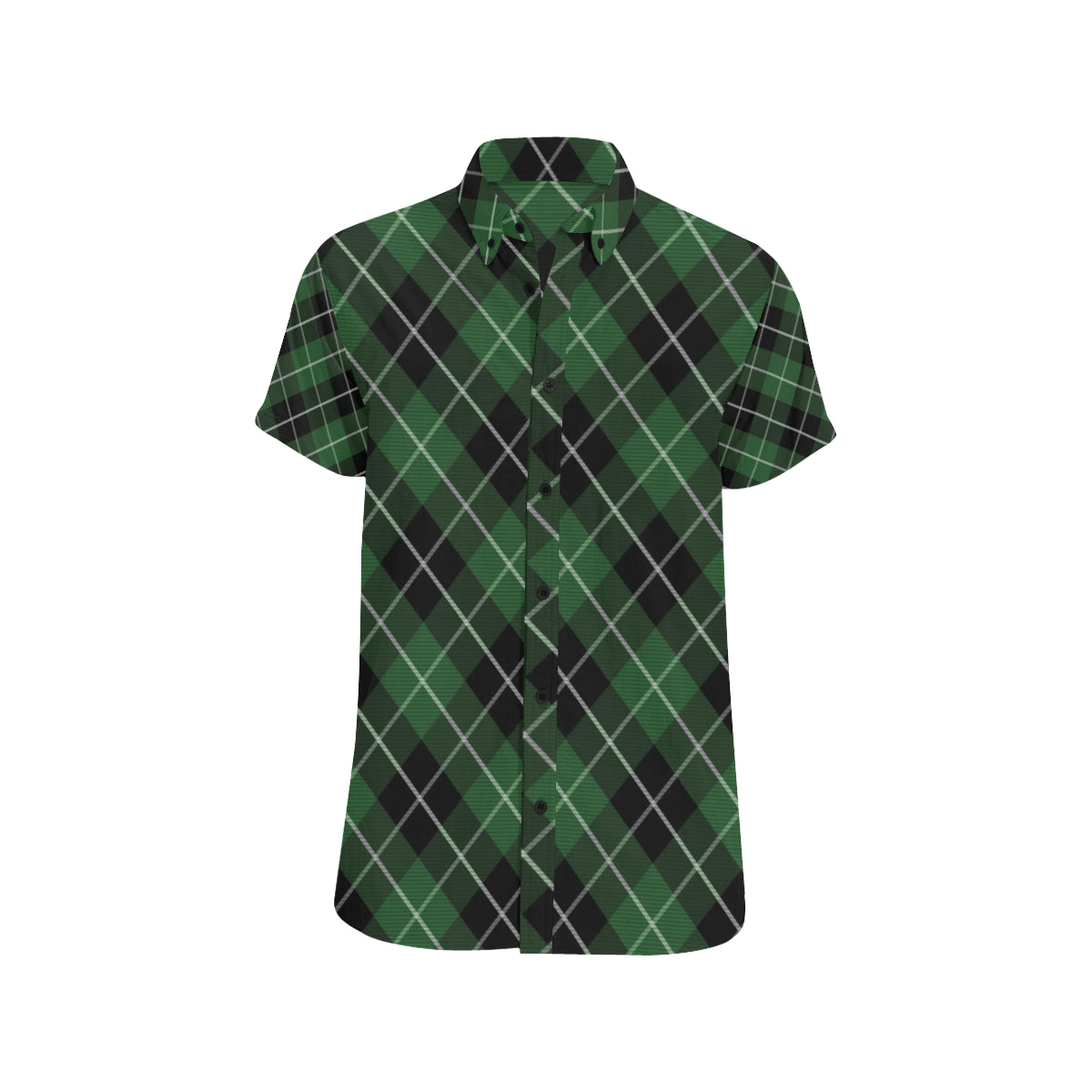 Plaid Green Pattern Print Design A05 Men's Short Sleeve Button Up Shirt