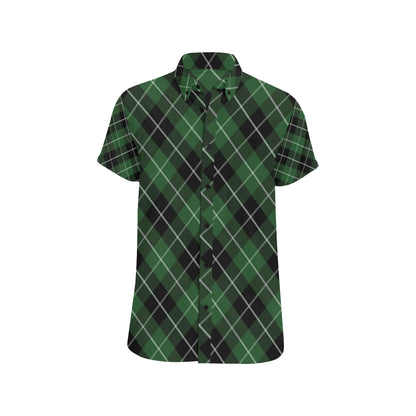 Plaid Green Pattern Print Design A05 Men's Short Sleeve Button Up Shirt