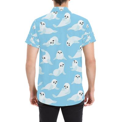 Sea Lion Cute Pattern Print Design 03 Men's Short Sleeve Button Up Shirt