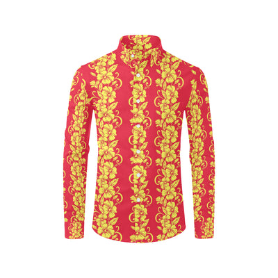 Orange Hibiscus Pattern Print Design HB018 Men's Long Sleeve Shirt