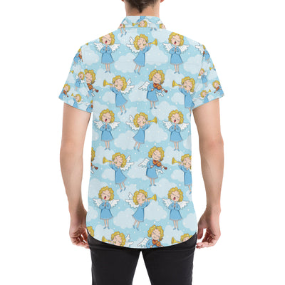 Angel Musician Pattern Print Design 09 Men's Short Sleeve Button Up Shirt