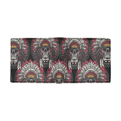 Native Indian Skull Men's ID Card Wallet