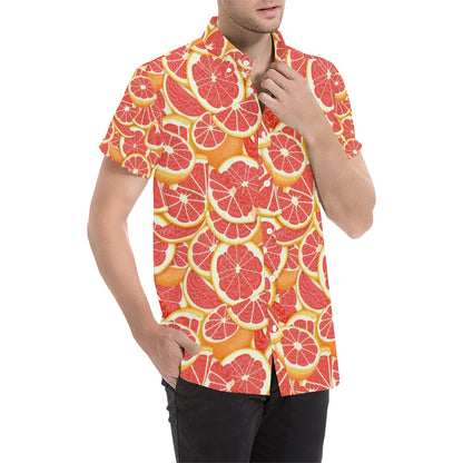 Grapefruit Pattern Print Design GF02 Men's Short Sleeve Button Up Shirt