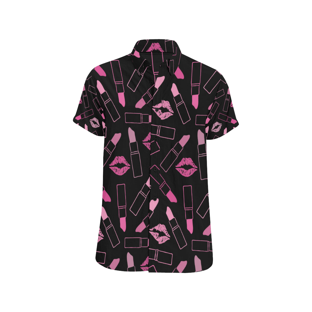 Lipstick Pink Pattern Print Design 01 Men's Short Sleeve Button Up Shirt