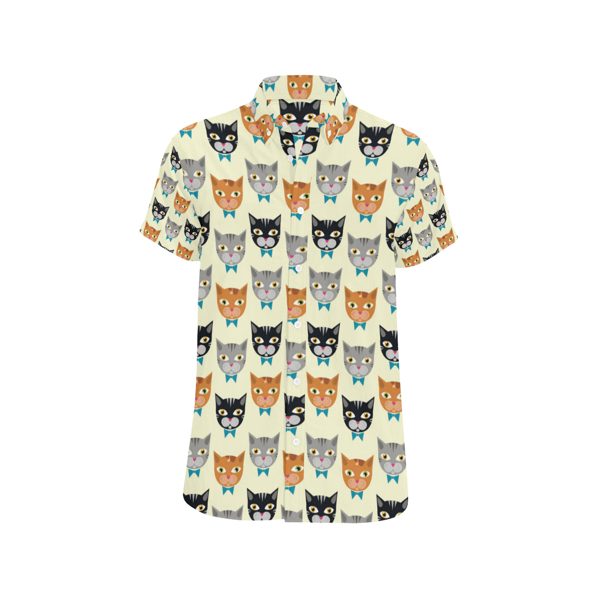 Cat Pattern Print Design 05 Men's Short Sleeve Button Up Shirt