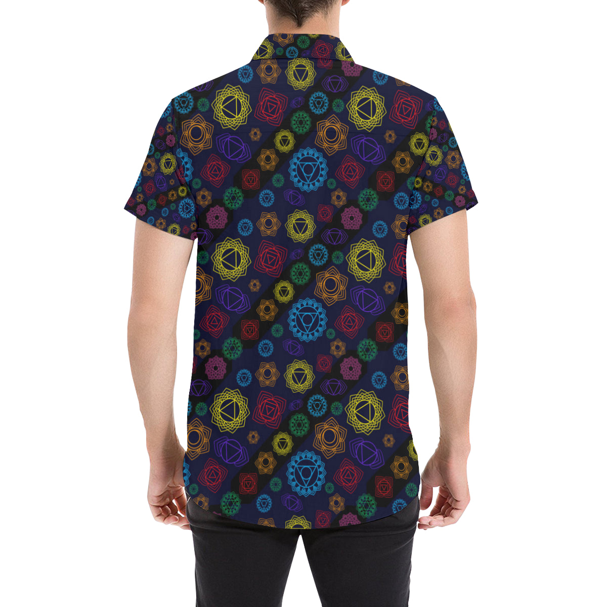 Chakra Colorful Print Pattern Men's Short Sleeve Button Up Shirt