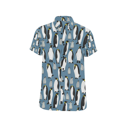 Penguin Pattern Print Design A03 Men's Short Sleeve Button Up Shirt
