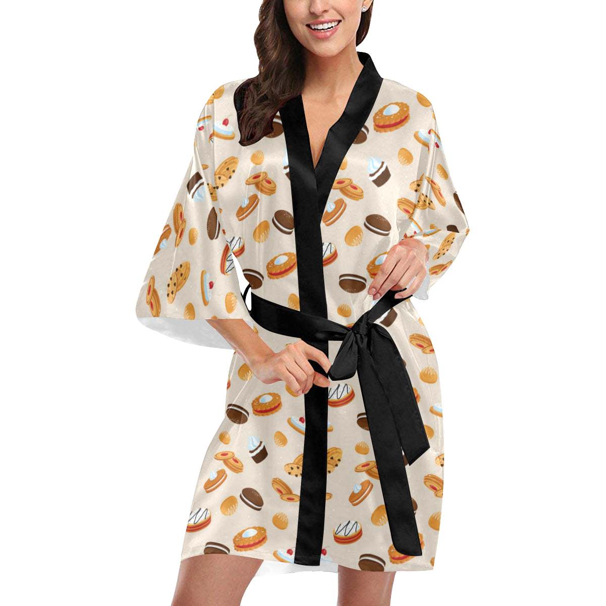 Biscuit Pattern Print Design 01 Women's Short Kimono