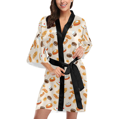 Biscuit Pattern Print Design 01 Women's Short Kimono