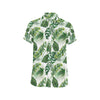 Green Pattern Tropical Palm Leaves Men's Short Sleeve Button Up Shirt