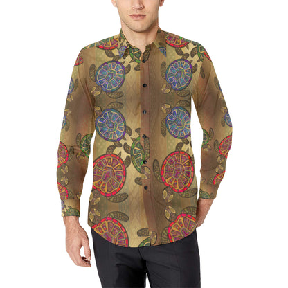 Sea Turtle Tribal Colorful Men's Long Sleeve Shirt