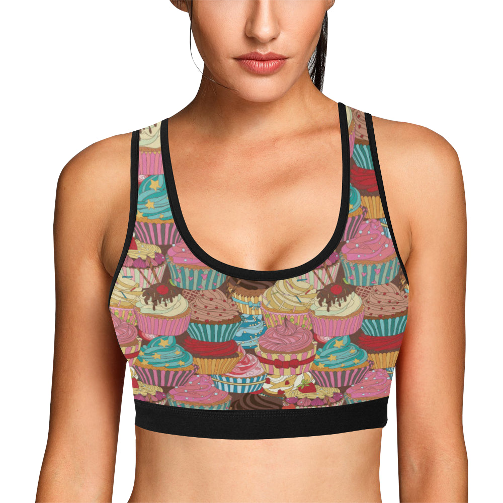 Cupcake Pattern Print Design CP01 Sports Bra