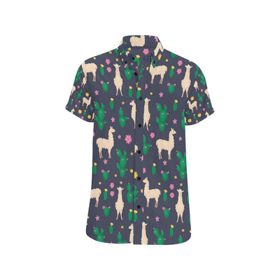 Llama Cactus Pattern Print Design 012 Men's Short Sleeve Button Up Shirt