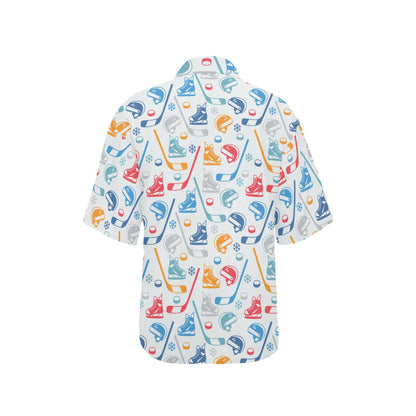 Hockey Equipment Print Design LKS301 Women's Hawaiian Shirt