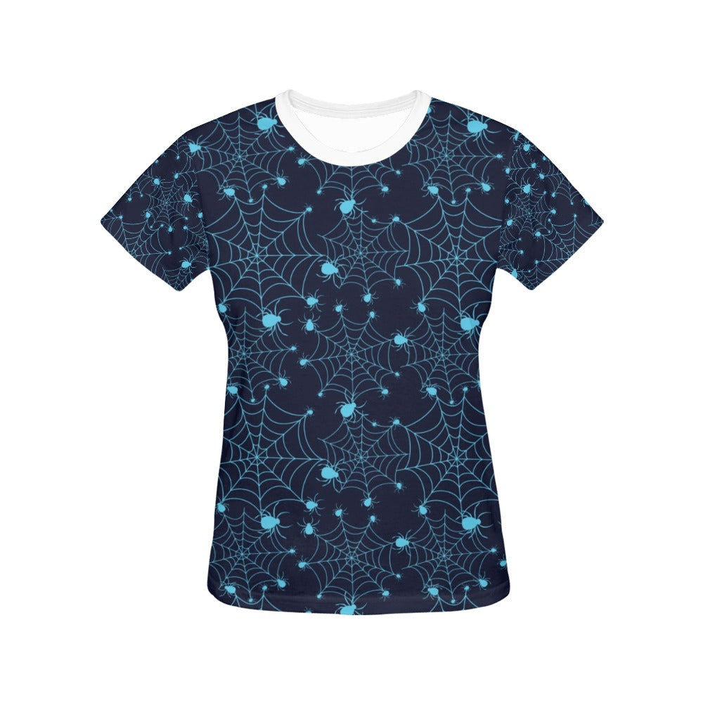 Spider Web Blue Print Design LKS304 Women's  T-shirt