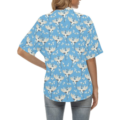 Crane Pattern Print Design 03 Women's Hawaiian Shirt