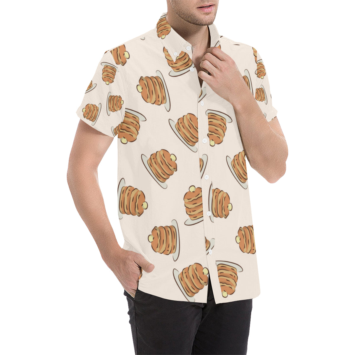 Pancake Pattern Print Design A01 Men's Short Sleeve Button Up Shirt
