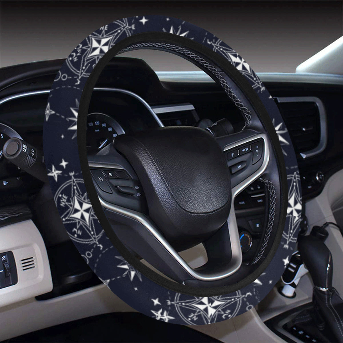 Nautical Sky Design Themed Print Steering Wheel Cover with Elastic Edge