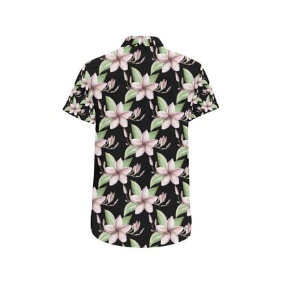 Plumeria Pattern Print Design PM02 Men's Short Sleeve Button Up Shirt