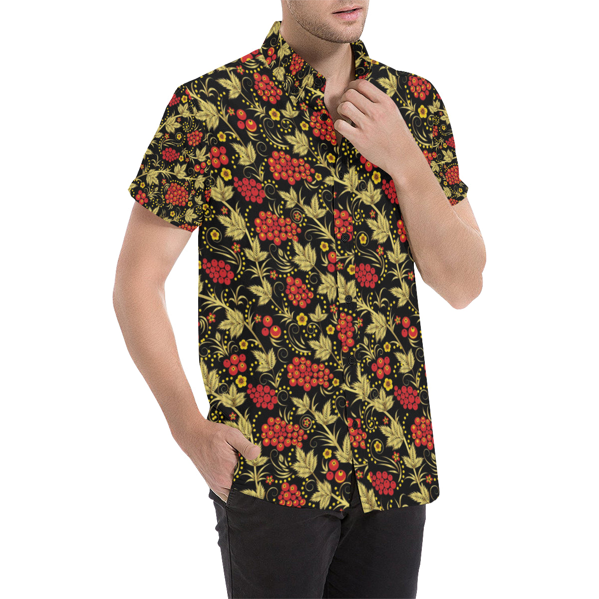 Cranberry Pattern Print Design CB02 Men's Short Sleeve Button Up Shirt