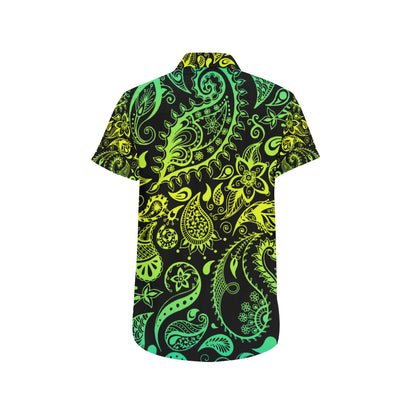 Paisley Green Design Print Men's Short Sleeve Button Up Shirt