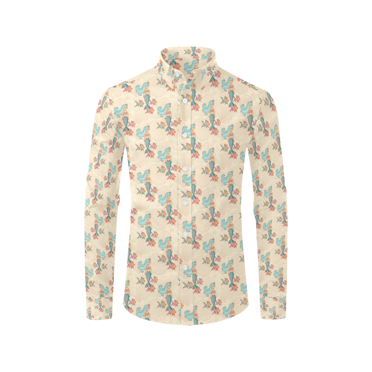 Mermaid Girl With Fish Design Print Men's Long Sleeve Shirt