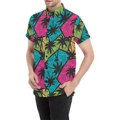 Palm Tree Pattern Print Design PT09 Men's Short Sleeve Button Up Shirt