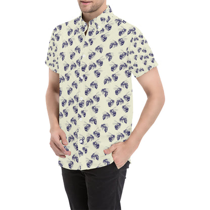 Bee Pattern Print Design 02 Men's Short Sleeve Button Up Shirt